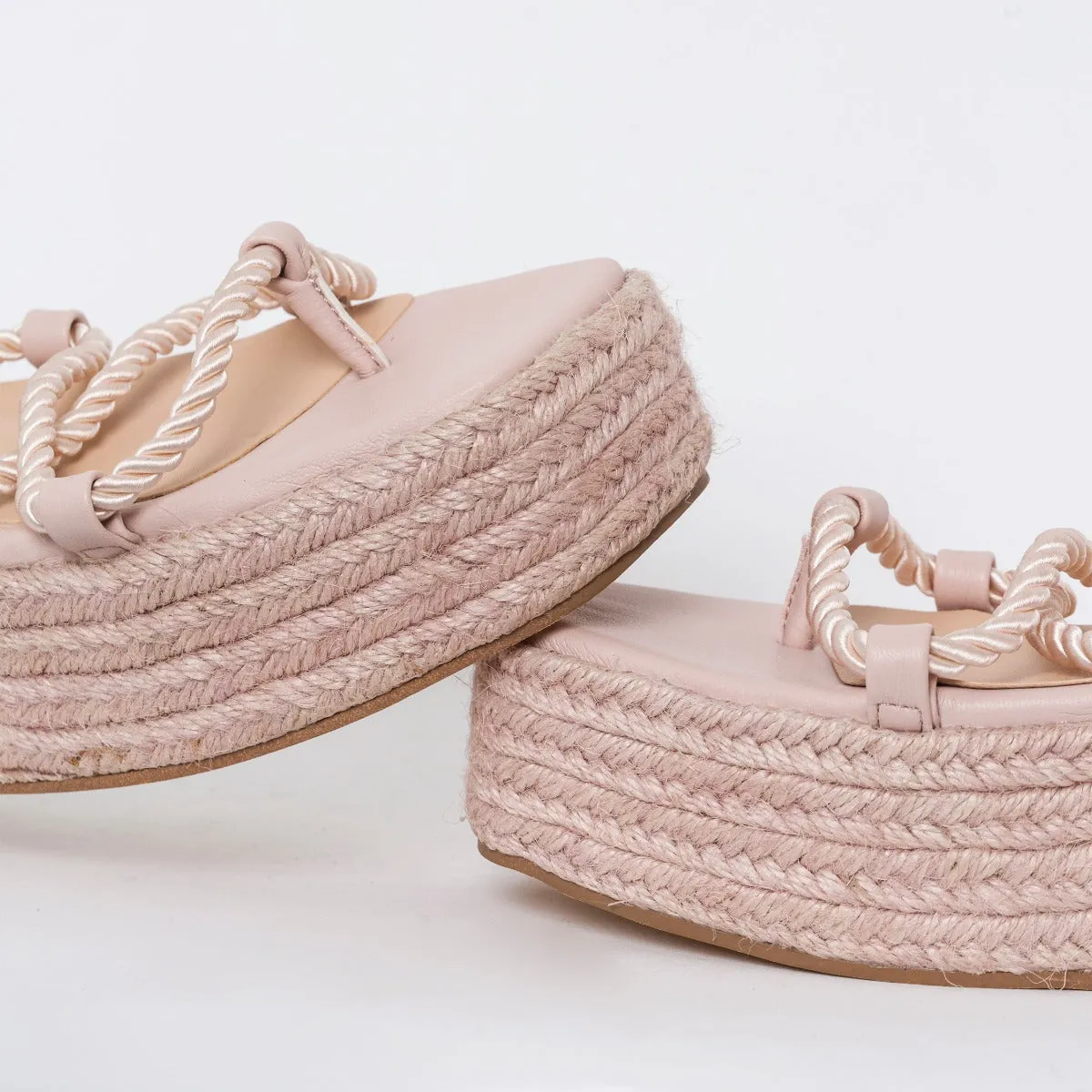 Dina Light Pink Rope Lace Up Espadrille Flatforms