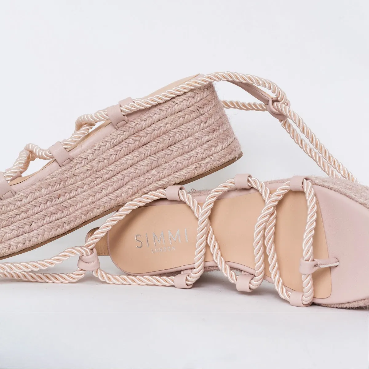 Dina Light Pink Rope Lace Up Espadrille Flatforms