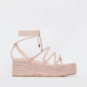 Dina Light Pink Rope Lace Up Espadrille Flatforms