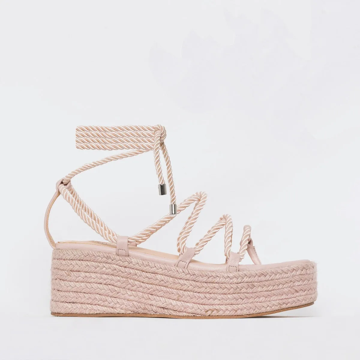 Dina Light Pink Rope Lace Up Espadrille Flatforms