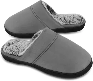 DL Men's Memory Foam Slippers with Fuzzy Plush Lining, Slip on House Slippers with Indoor Outdoor Anti-Skid Rubber Sole