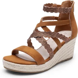 DREAM PAIRS Girls Wedge Sandals Flatform Open Toe Platform Sandals Espadrille Flower Wedding Party for Little Kid/Big Kid