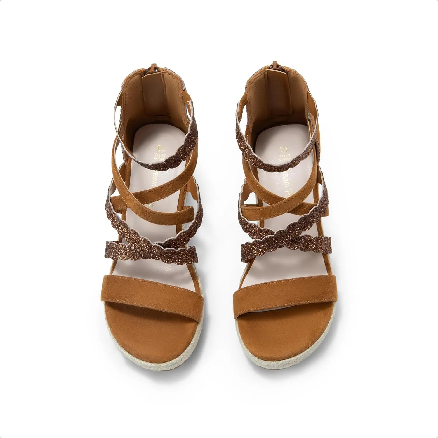 DREAM PAIRS Girls Wedge Sandals Flatform Open Toe Platform Sandals Espadrille Flower Wedding Party for Little Kid/Big Kid