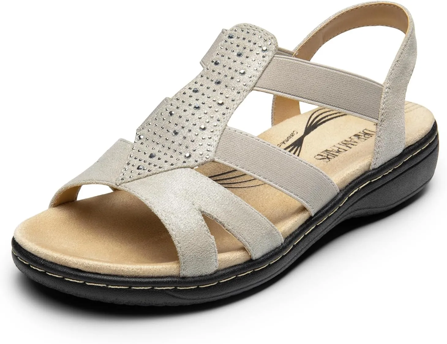 DREAM PAIRS Women's Comfortable Arch Support Dressy Flat Sandals Elastic Open Toe Walking Shoes for Summer