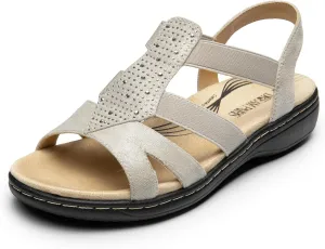 DREAM PAIRS Women's Comfortable Arch Support Dressy Flat Sandals Elastic Open Toe Walking Shoes for Summer