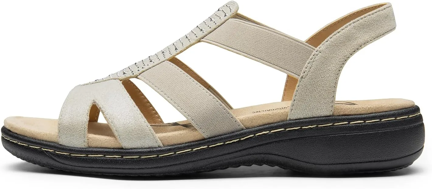 DREAM PAIRS Women's Comfortable Arch Support Dressy Flat Sandals Elastic Open Toe Walking Shoes for Summer