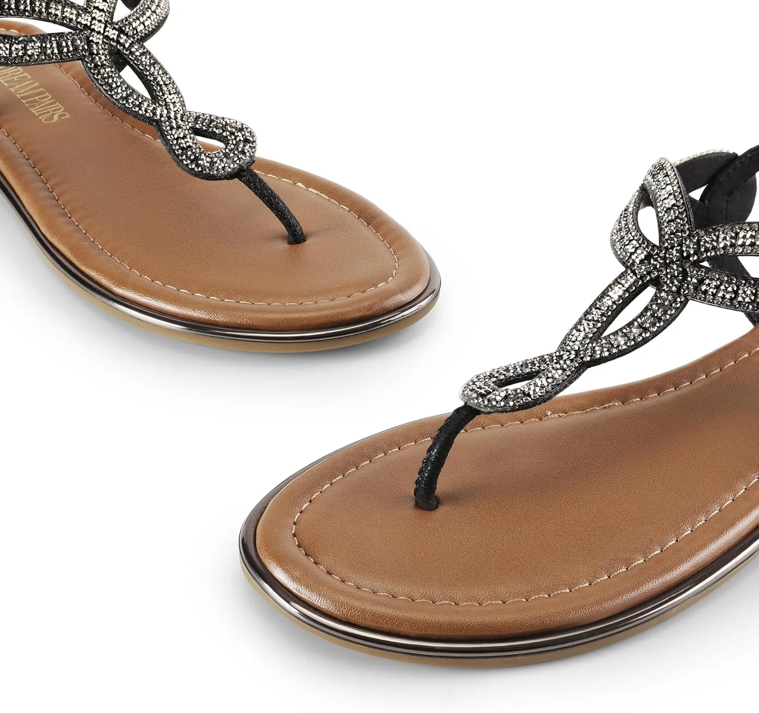 DREAM PAIRS Women's Flat Sandals Dressy Summer Stappy Comfortable Ankle Elastic T-Strap Beach Thong Sandals
