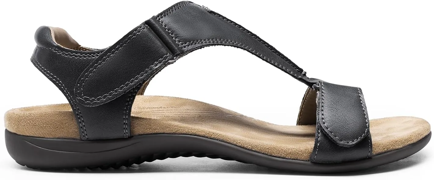 DREAM PAIRS Womens Sandals Arch Support T-Strap Orthopedic Flat Sandals Comfortable Summer Shoes