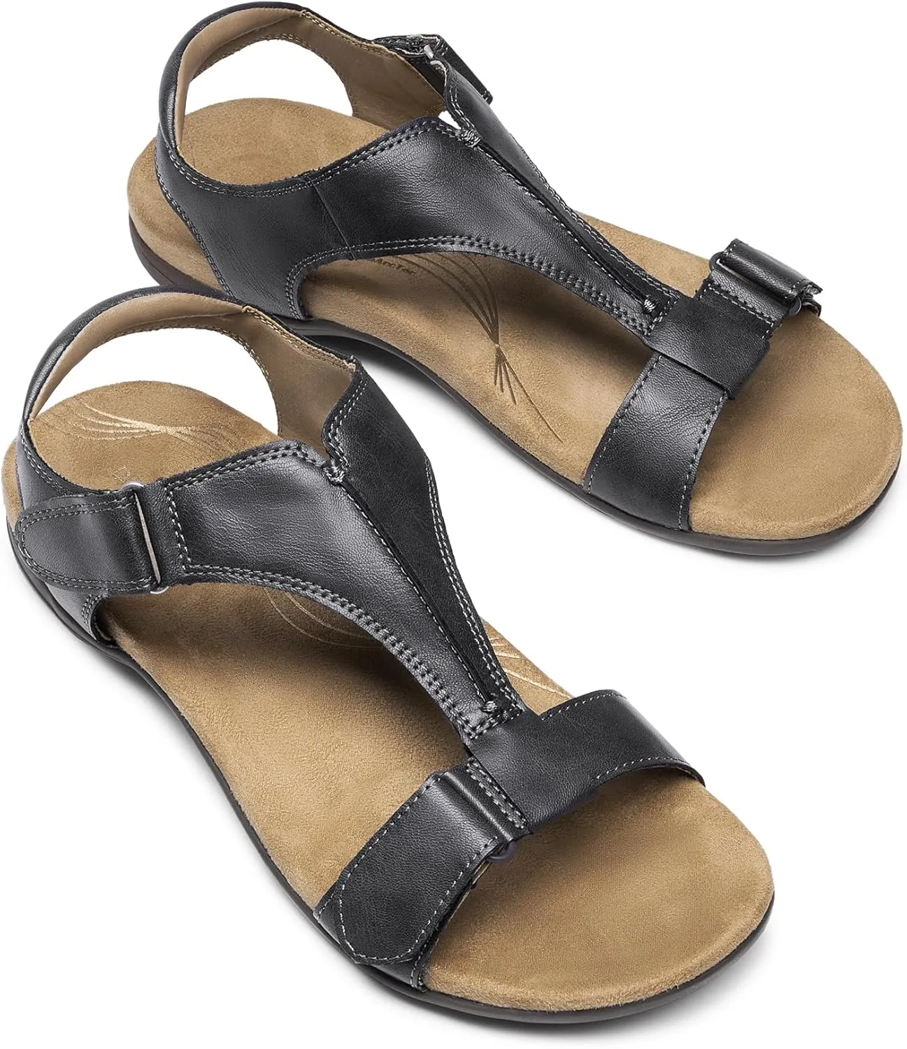 DREAM PAIRS Womens Sandals Arch Support T-Strap Orthopedic Flat Sandals Comfortable Summer Shoes