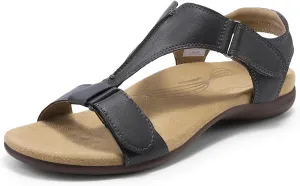 DREAM PAIRS Womens Sandals Arch Support T-Strap Orthopedic Flat Sandals Comfortable Summer Shoes