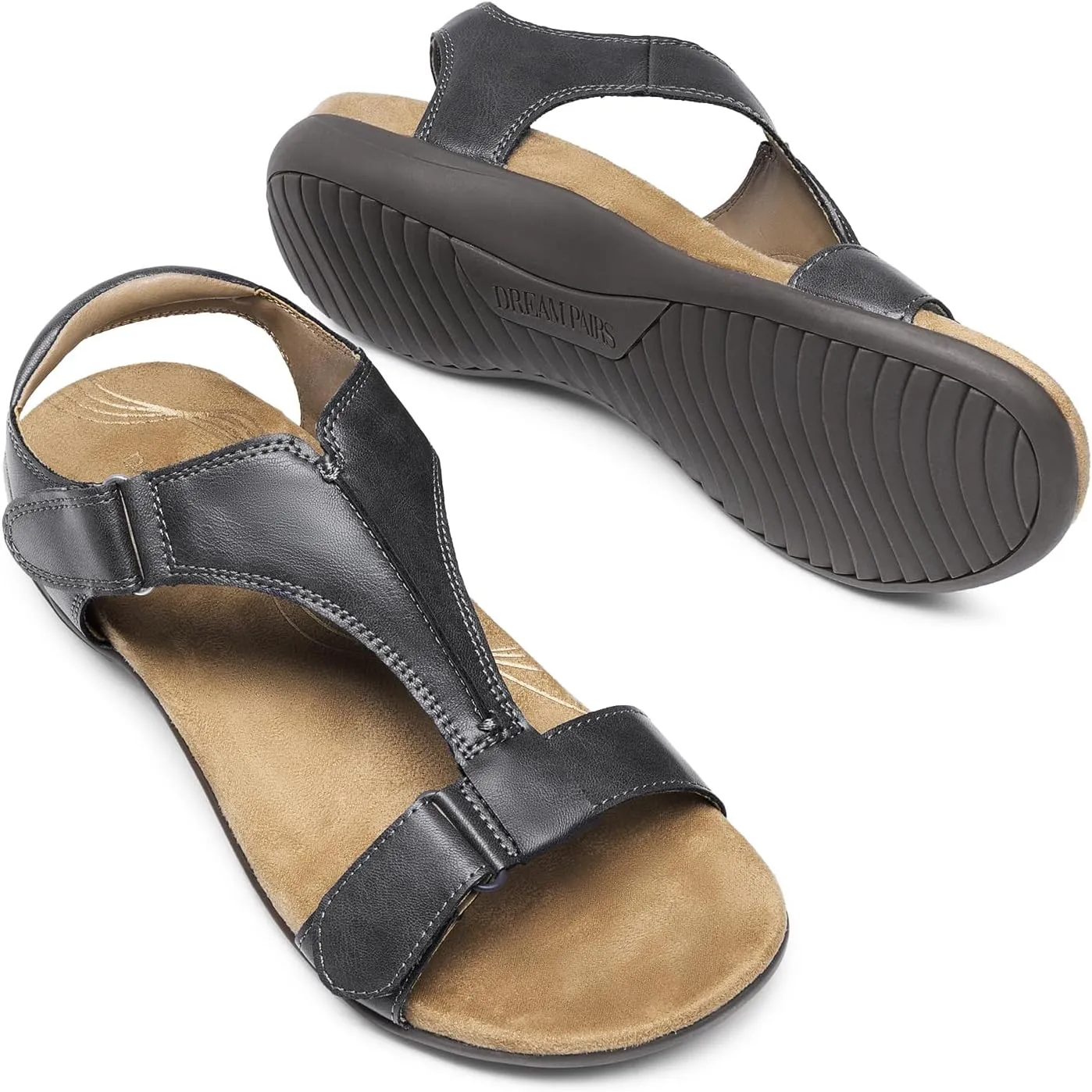 DREAM PAIRS Womens Sandals Arch Support T-Strap Orthopedic Flat Sandals Comfortable Summer Shoes