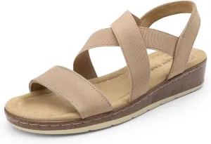 DREAM PAIRS Women's Summer Dressy Low Wedge Heels Comfortable Slip on Casual Flat Sandals for Walking Vacation