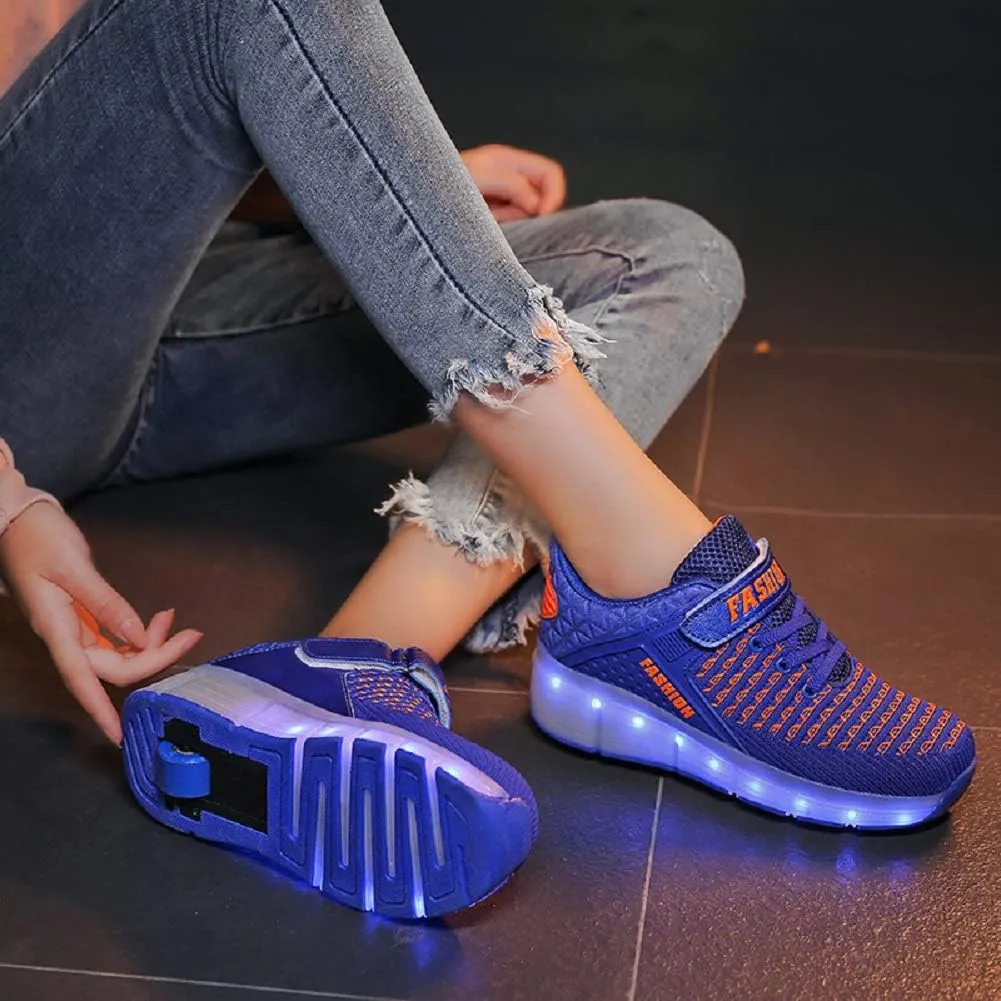 Ehauuo Kids Single Wheels Shoes with Lights Rechargeable Roller Skates Retractable LED Flashing Sneakers Wheels Shoes for Unisex Girls Boys Beginners Gift