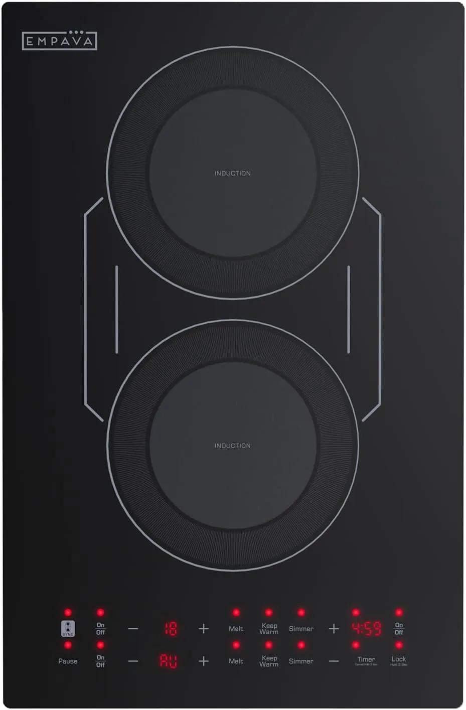 Empava Double/Dual Induction Cooktop 2 Burner, Shatter-proof Flat Glass Top, Bridge-SYNC, 3 Preset Modes, Bulit-in/Countertop, 110~120 Volt Plug in Electric Stove for Kitchen, RV, Outdoor Camping