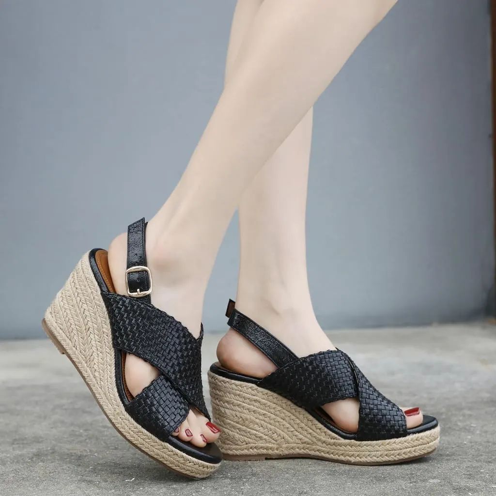 Espadrille Wedge Sandals for Women Open Toe Slingback Platform High Heels Summer Beach Dressy Sandal