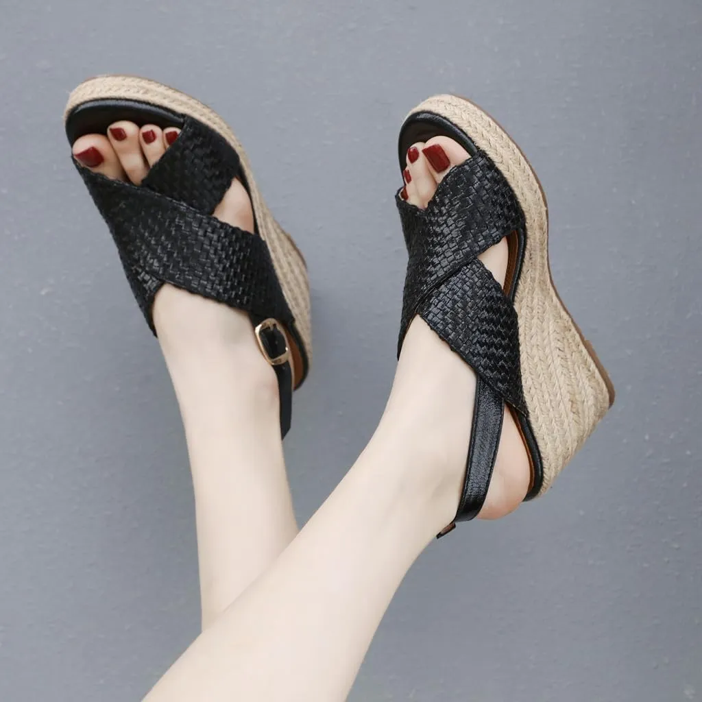 Espadrille Wedge Sandals for Women Open Toe Slingback Platform High Heels Summer Beach Dressy Sandal