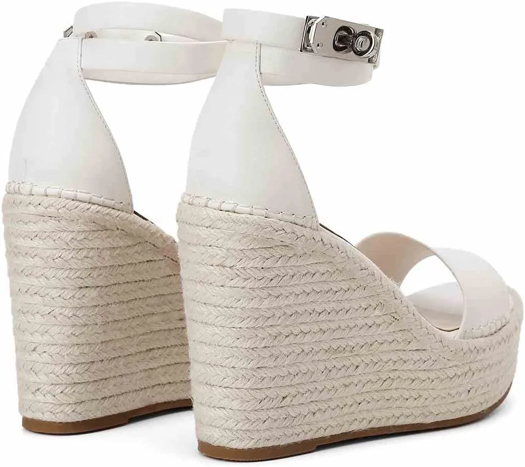 Espadrille Wedge Sandals for Women, Platform Ankle Strap with adjustable Buckle Round Open Toe Summer Shoes