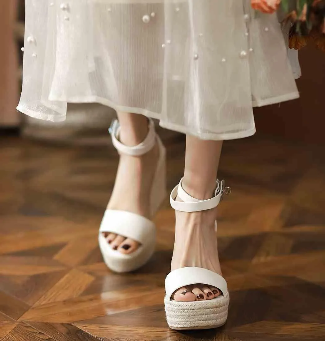 Espadrille Wedge Sandals for Women, Platform Ankle Strap with adjustable Buckle Round Open Toe Summer Shoes