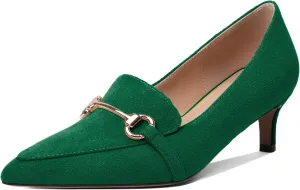 Esvowido Loafers for Women Closed Toe Kitten Heels Slip on Pumps with Chain Trims Comfortable Suede Loafer Shoes 2 Inch