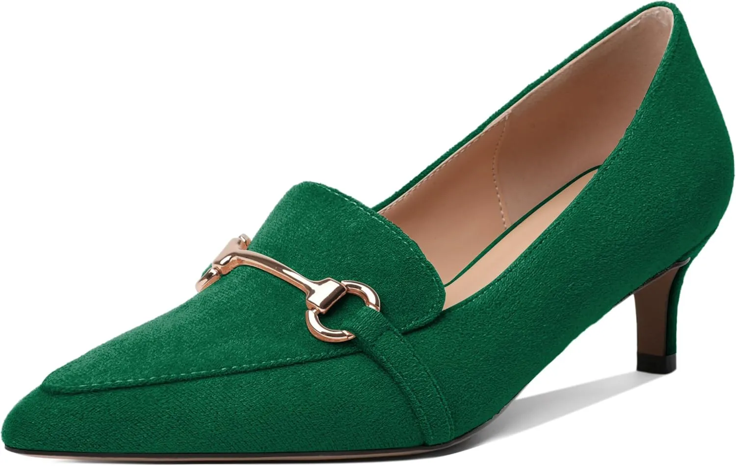 Esvowido Loafers for Women Closed Toe Kitten Heels Slip on Pumps with Chain Trims Comfortable Suede Loafer Shoes 2 Inch