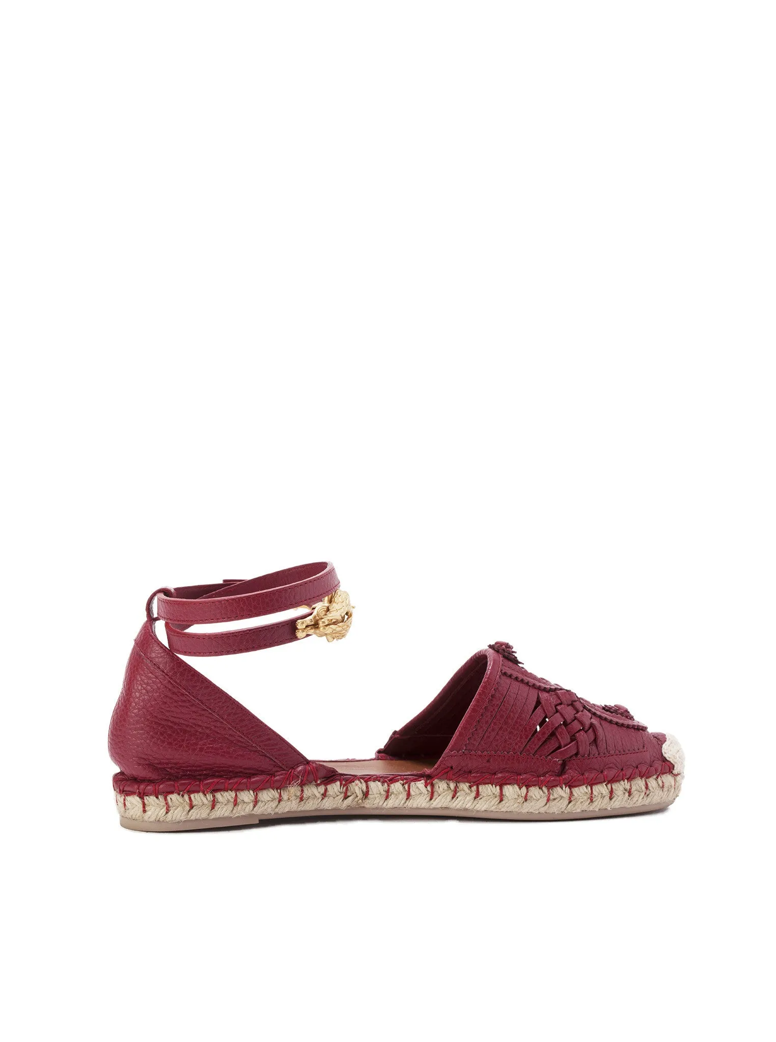 Ethno Bondage Leather Espadrille Flats - Red