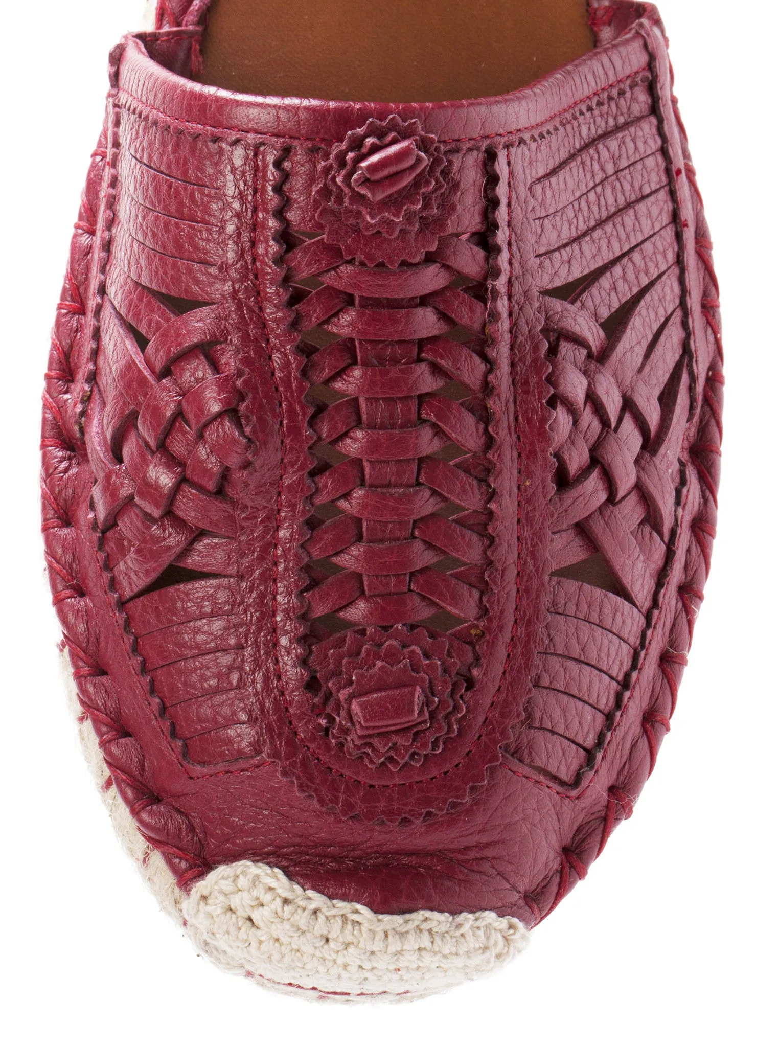 Ethno Bondage Leather Espadrille Flats - Red