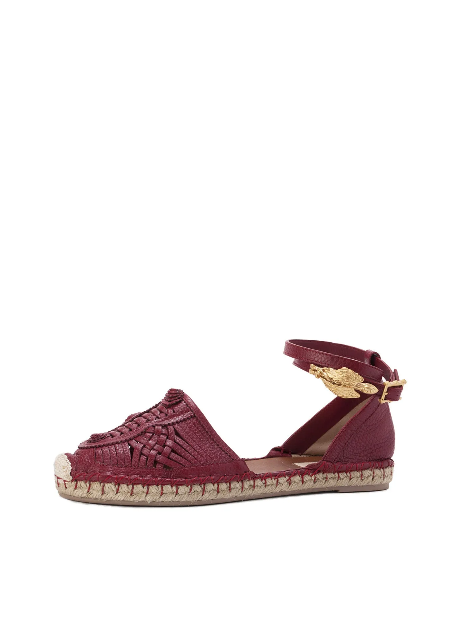 Ethno Bondage Leather Espadrille Flats - Red
