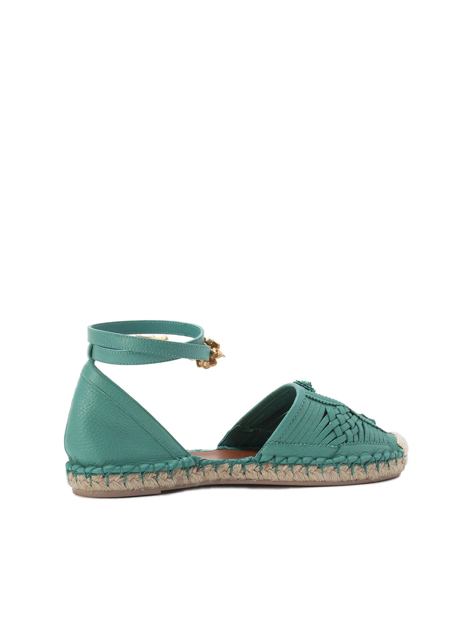Ethno Bondage Leather Espadrille Flats - Teal