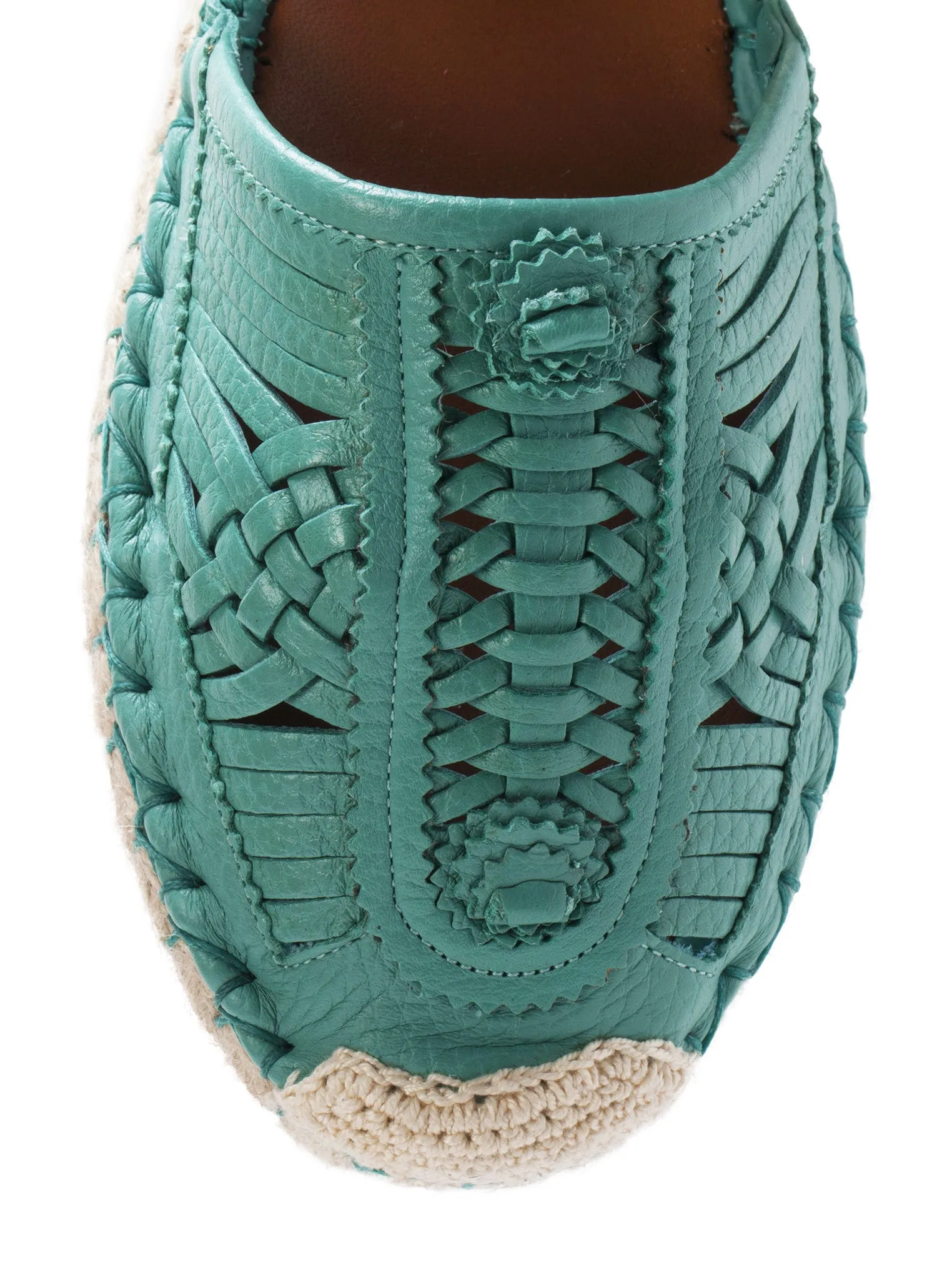 Ethno Bondage Leather Espadrille Flats - Teal