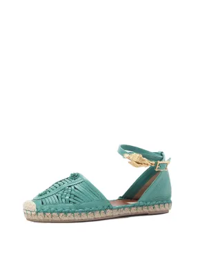 Ethno Bondage Leather Espadrille Flats - Teal