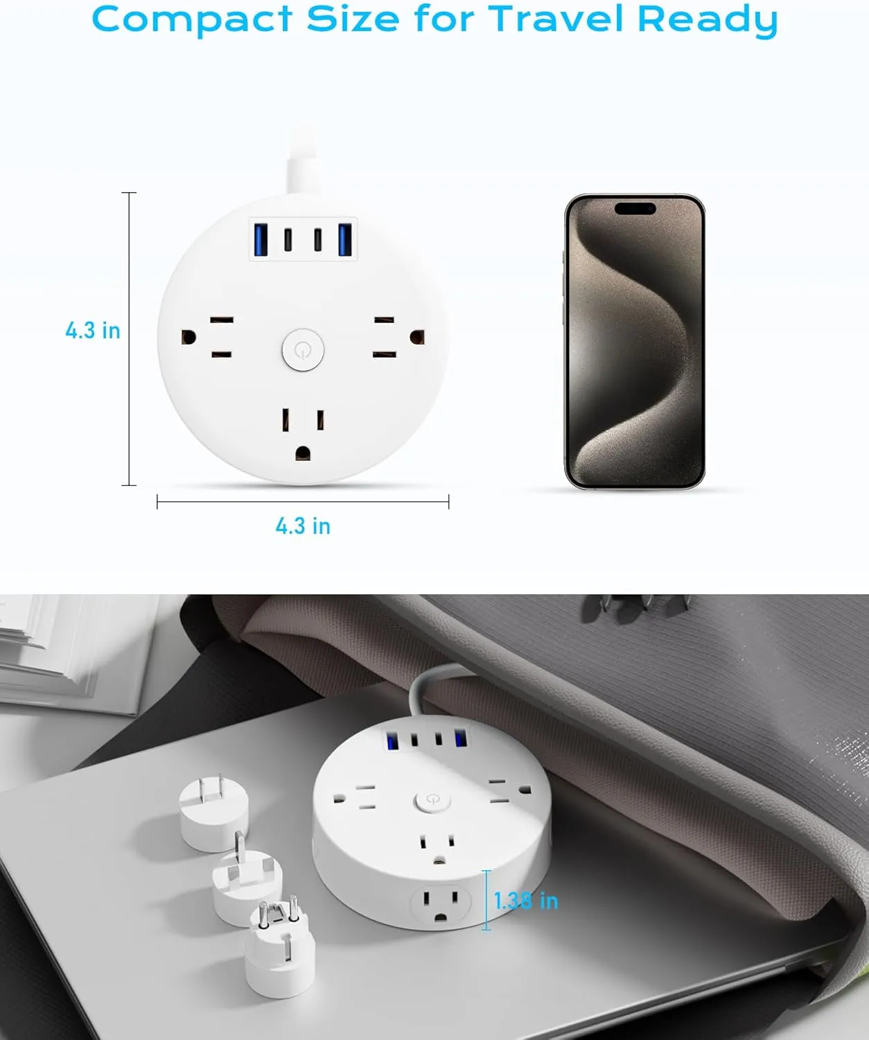 European Travel Plug Adapter, US to UK Europe Power Strip for EU/UK/US, 6 Outlets 4 USB Ports, 5ft Extension Cord, International Power Adapter for Travel Cruise Ship Home