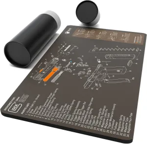 Falko Tactical Gun Cleaning Mat for Glock - Double Thickness Gun Mat - HD Exploded Diagram Including Parts List, Lubrication Points and Disassembly Steps (20 by 12 Inches)