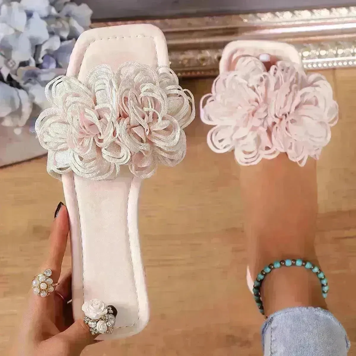 Fashion Flower Flat Slippers For Women