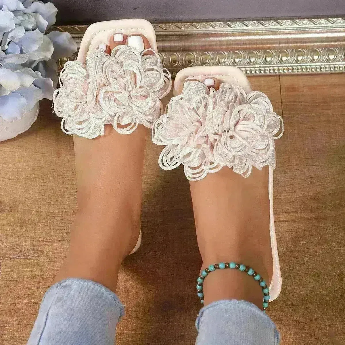 Fashion Flower Flat Slippers For Women