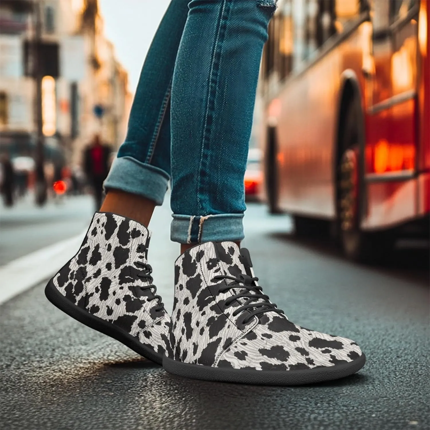 Fashion Print Womens Mens High Top Barefoot Sneakers Flat Shoes
