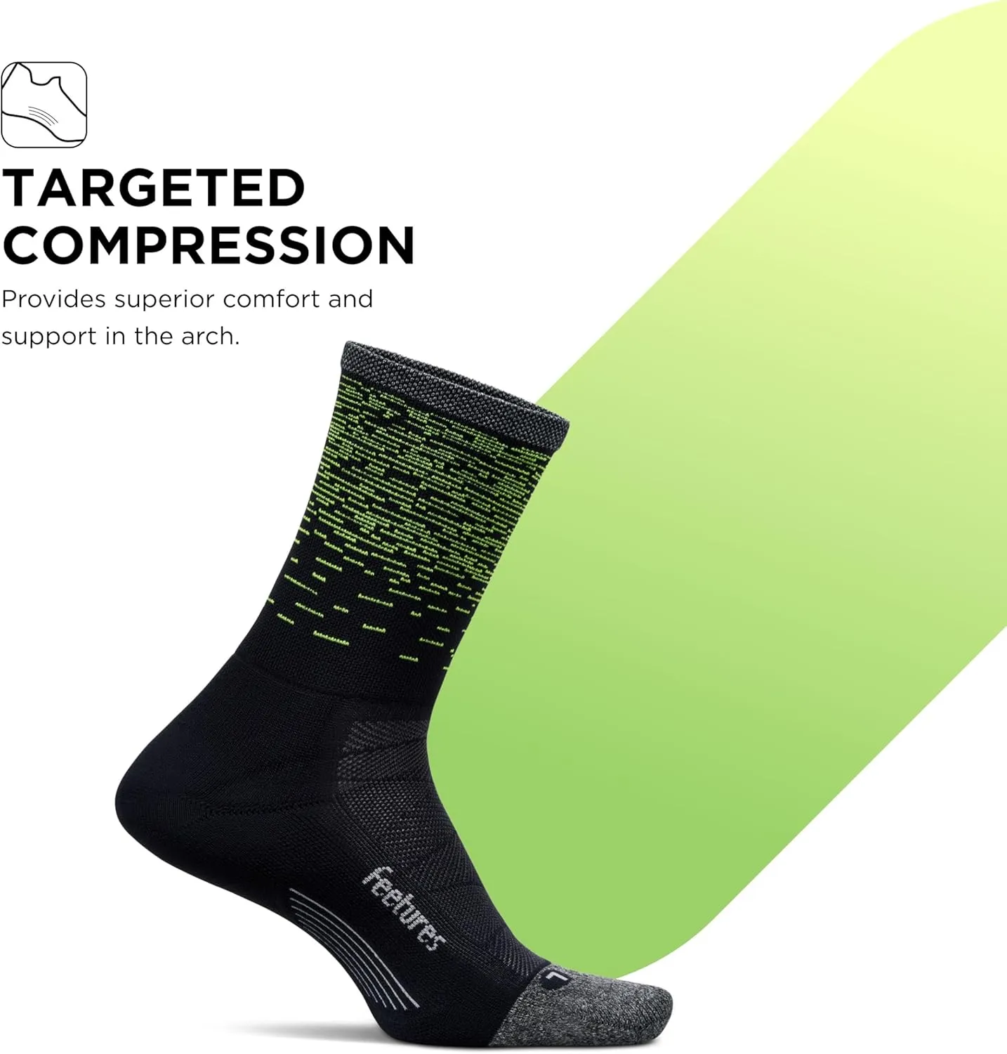 Feetures Elite Light Cushion Mini Crew Sock - Sport Sock with Targeted Compression - (1 Pair)