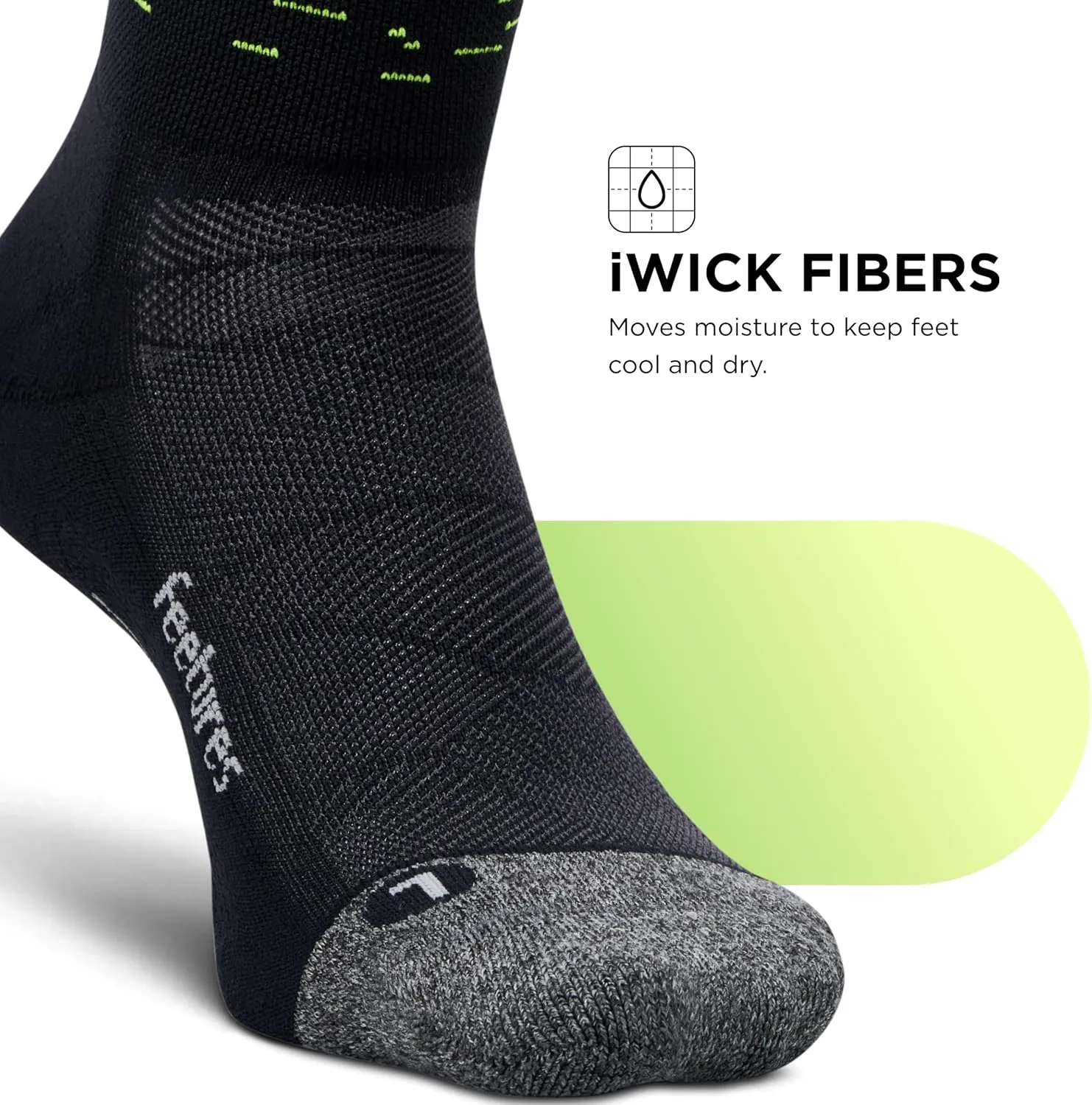 Feetures Elite Light Cushion Mini Crew Sock - Sport Sock with Targeted Compression - (1 Pair)