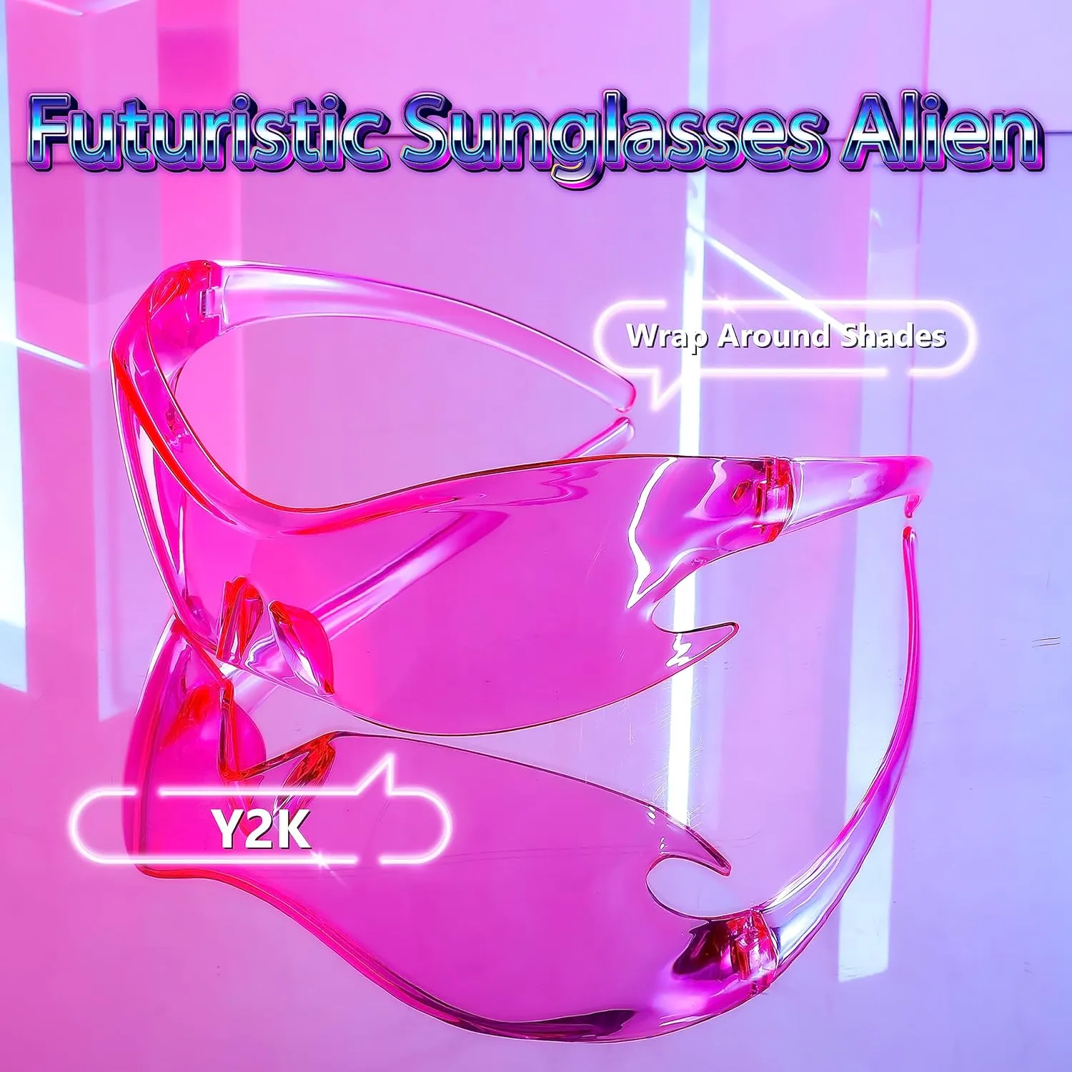 FEISEDY Futuristic Sunglasses, Fashion Alien Y2K Wrap Around for Women Men B4135