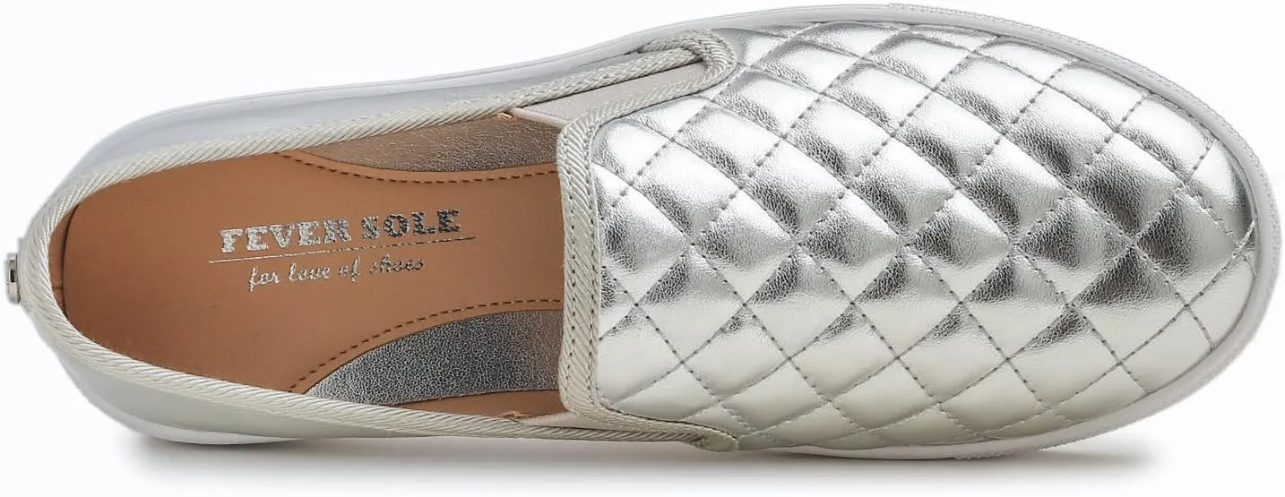 FEVERSOLE Women's Casual Slip On Sneaker Comfort Quilted Loafer Flats