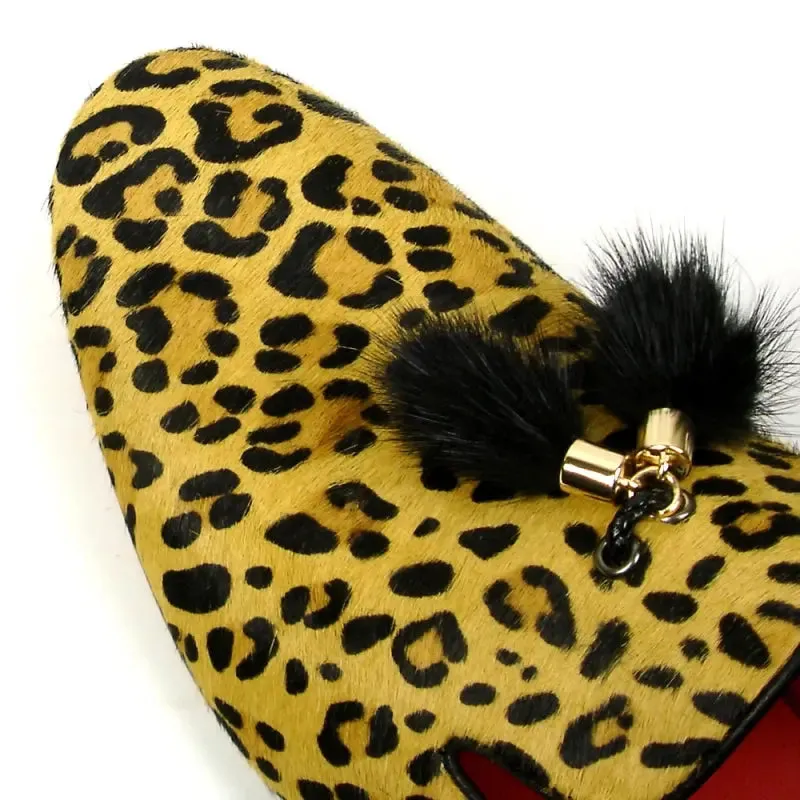 Fiesso FI-7402 Black Brown Leopard Loafers
