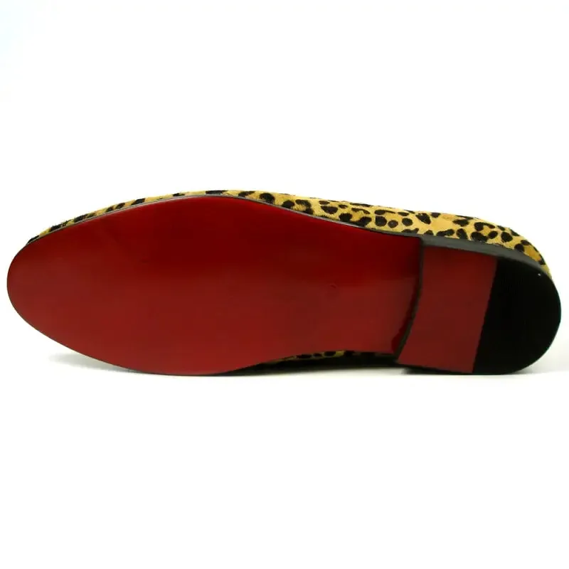 Fiesso FI-7402 Black Brown Leopard Loafers