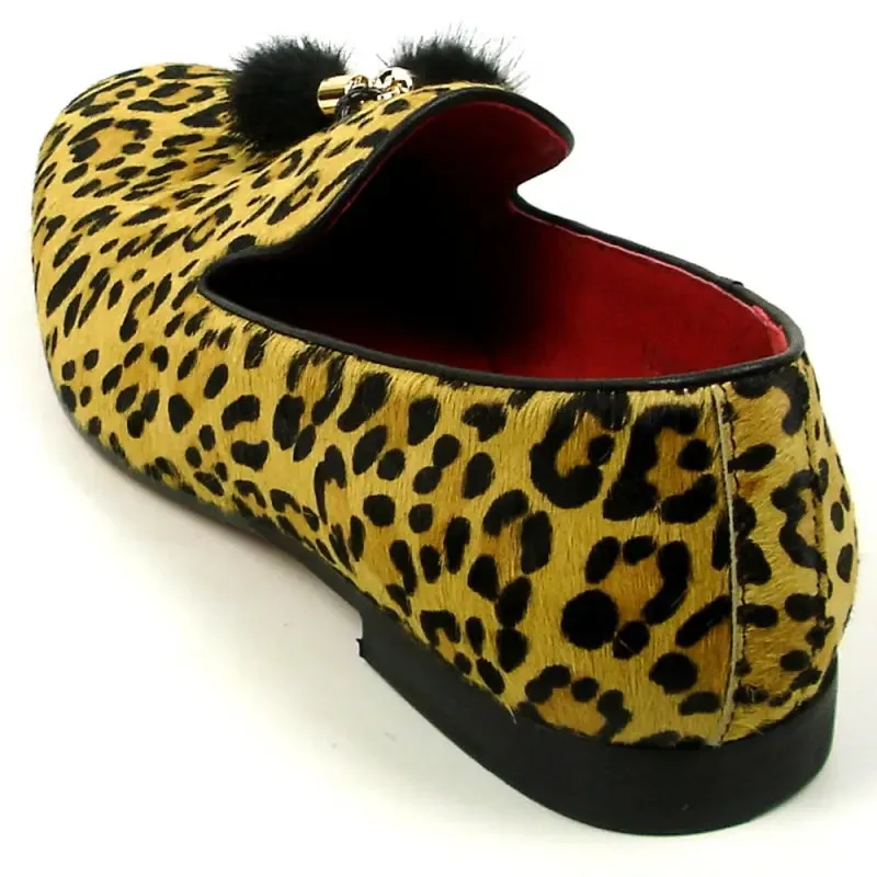 Fiesso FI-7402 Black Brown Leopard Loafers
