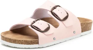 FITORY Womens Flat Sandals with Cork Footbed, Open Toe Slides Adjustable Slip On Slippers for Summer Size 6-11