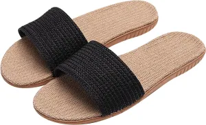 Flat bottom slippers Beach non-slip linen shoes Comfortable indoor shoes Open flip-flops
