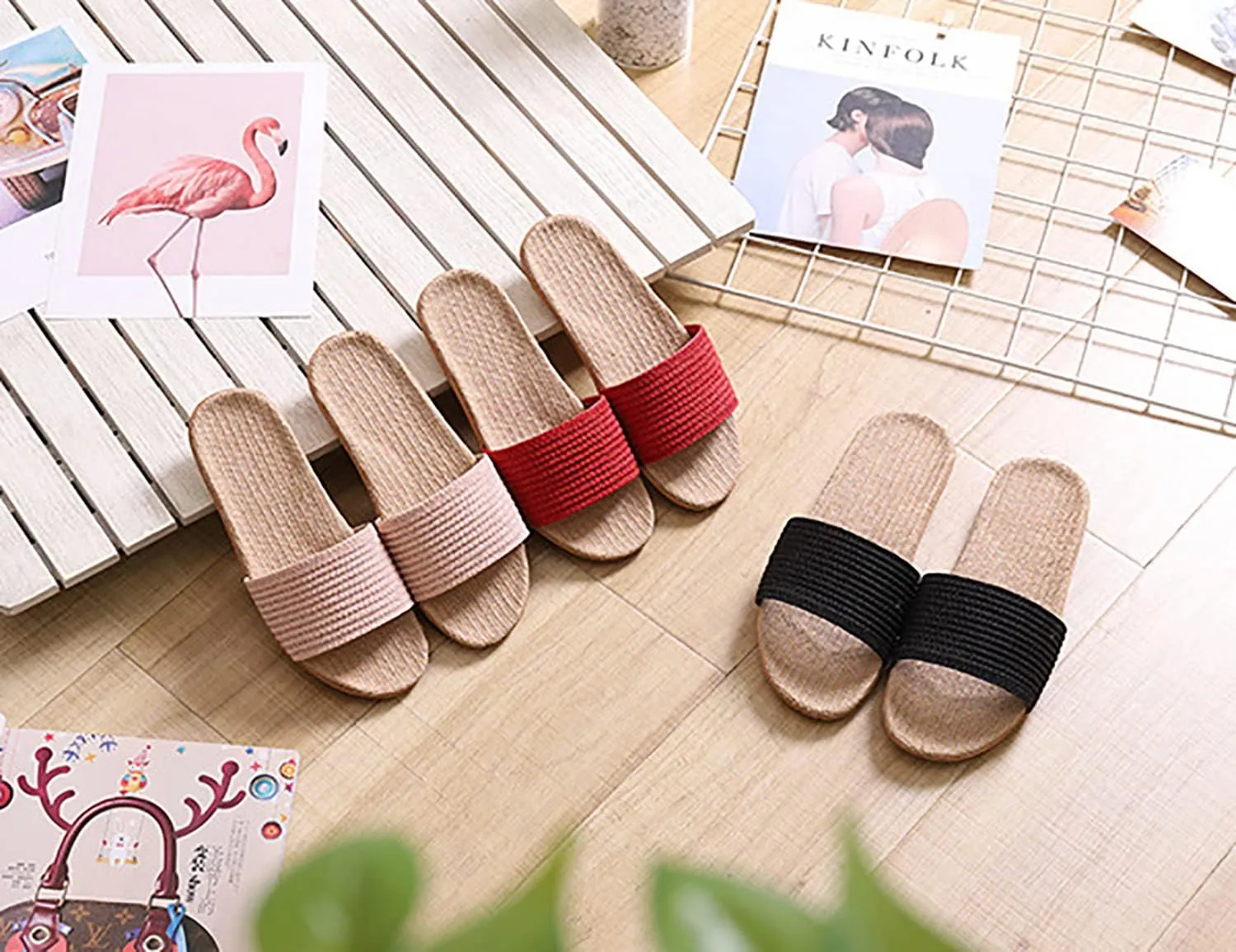 Flat bottom slippers Beach non-slip linen shoes Comfortable indoor shoes Open flip-flops