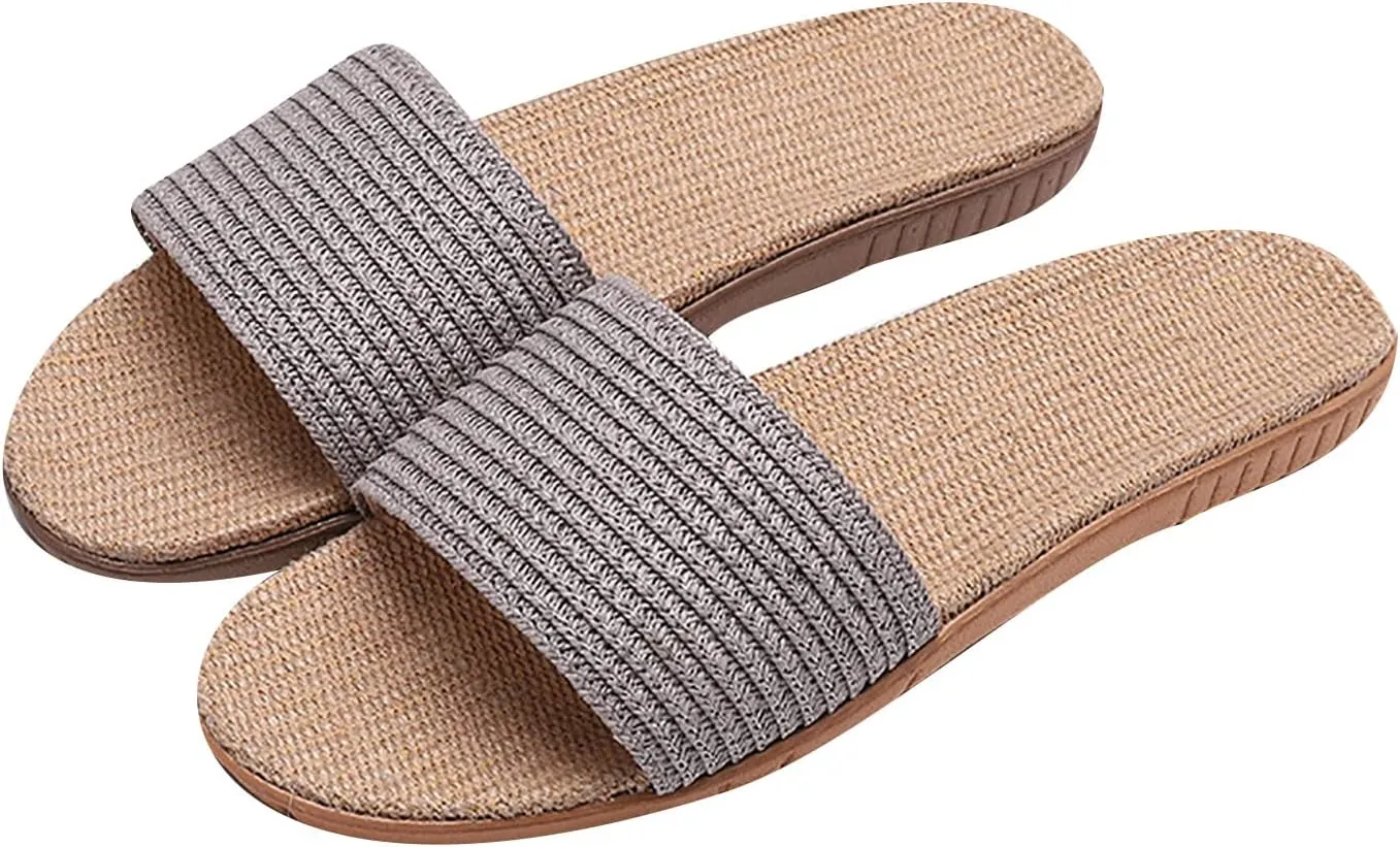 Flat bottom slippers Beach non-slip linen shoes Comfortable indoor shoes Open flip-flops