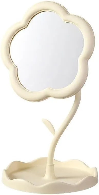 Flower Shape Makeup Mirror with Tray for Desktop, Bedroom, Bathroom, Living Room, Make-Up and Vanity Mirror for Girls