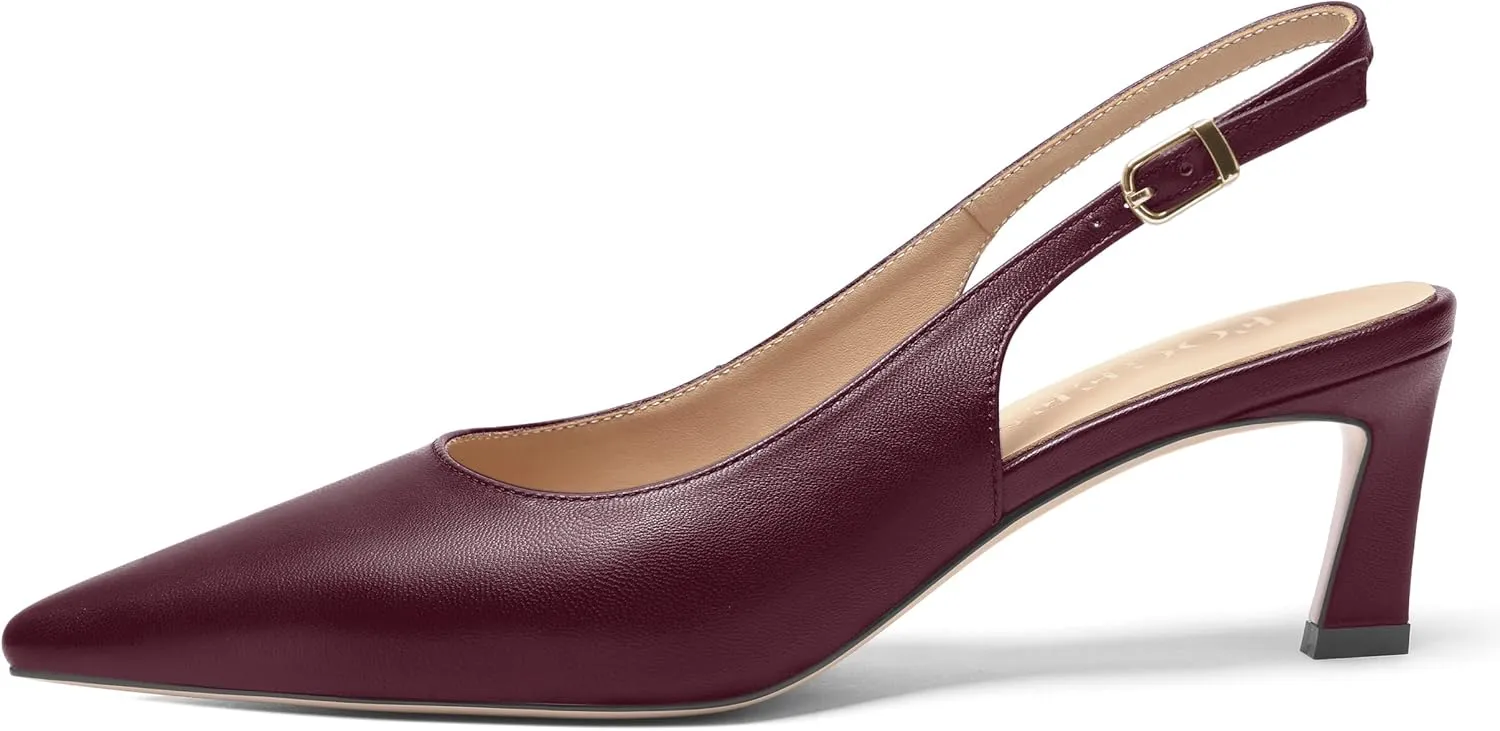 FOGEENA Womens Buckle Bridal Fashion Ankle Strap Solid Pointed Toe Matte Kitten Leather Low Heel Pumps Shoes 2 Inch