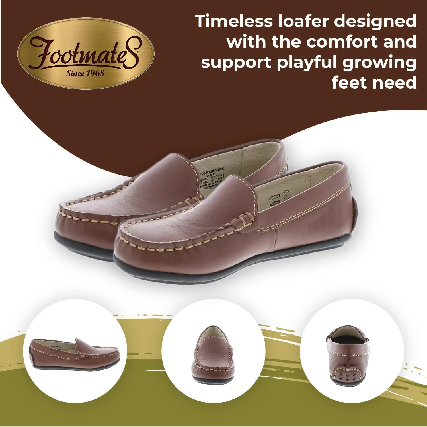 FOOTMATES Brooklyn Slip-On Penny Loafer Boys Shoes, Girls Shoes, with Wide Toe Box and Custom-Fit Insoles, Non-Marking Outsoles - for Toddlers, Little Kids, and Big Kids, Ages 1-12