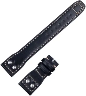 for IWC Mark Pilot PORTUGIESER Watch Band 21mm 22mm Genuine Leather Watch Strap Bamboo Grain Rivets Watchbands Silver Buckle (Color : Black Flat, Size : 21mm)